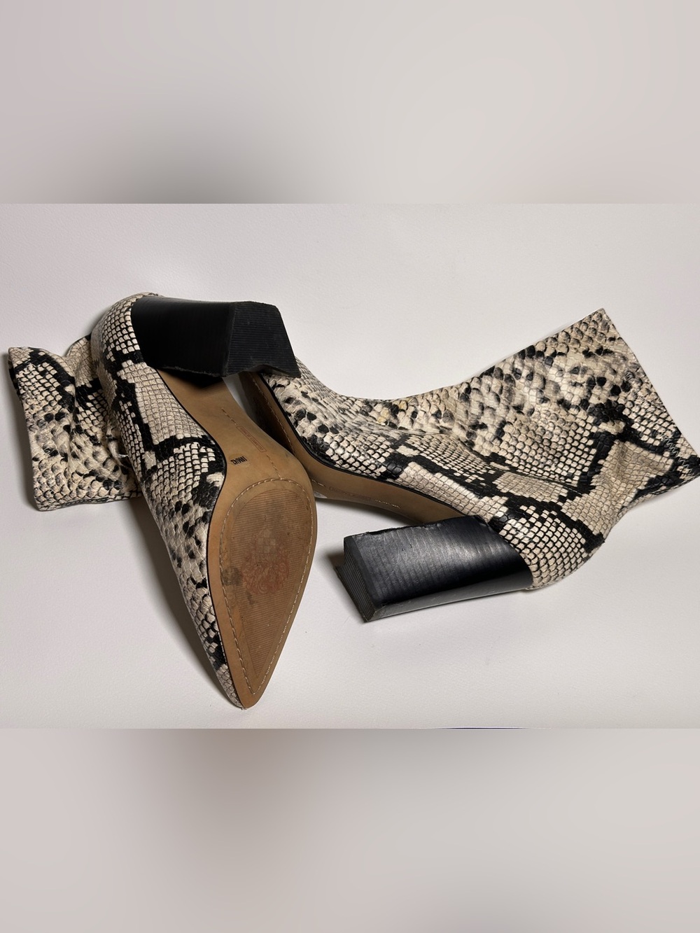 Vince Camuto Snake-Print Pointed Ankle Boots - Black & Cream - Picture 2 of 9